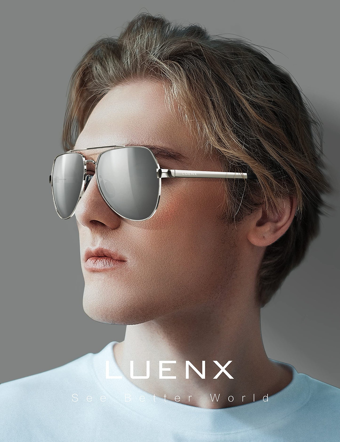 LUENX Aviator Sunglasses for Men Women Polarized New Shades Large Metal Frame - UV 400 Protection