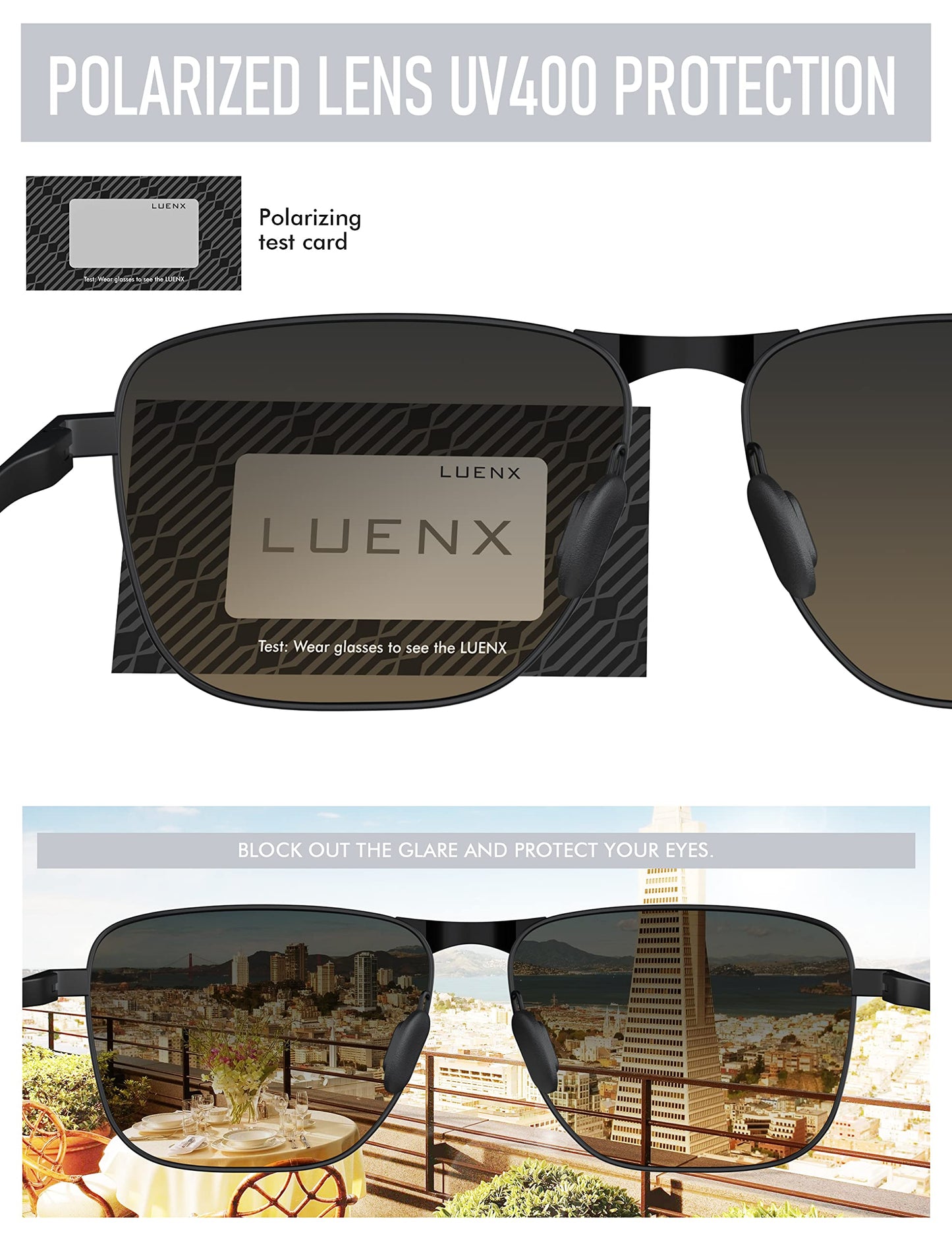 LUENX Rectangular Polarized Aviator Sunglasses for Men Retro Pilot Shades Driving UV400 Protection