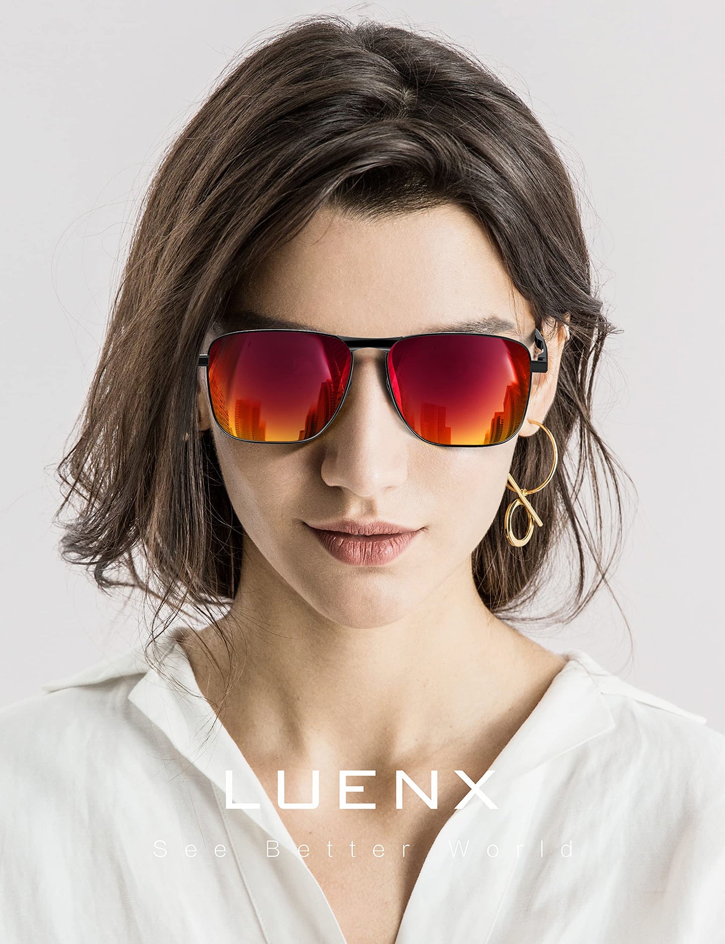 LUENX Rectangular Polarized Aviator Sunglasses for Men Retro Pilot Shades Driving UV400 Protection